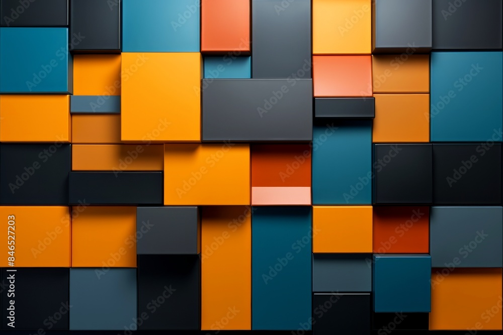 Poster vibrant wall made of colorful cubes, the random yet visually appealing arrangement creates sense of 