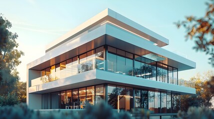 Captivating Architectural Allure Sleek Modern Home Showcased in Striking Low Angle View