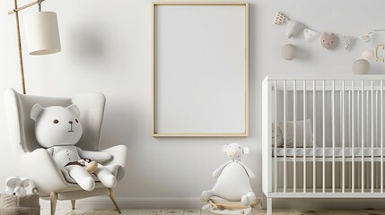 Large blank photo frame in a contemporary nursery with modern design elements