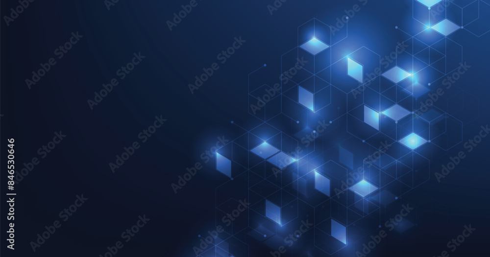 Poster Abstract square background with lines and dots on a blue background. Modern technology vector illustration that has Digital geometric lines and dots.