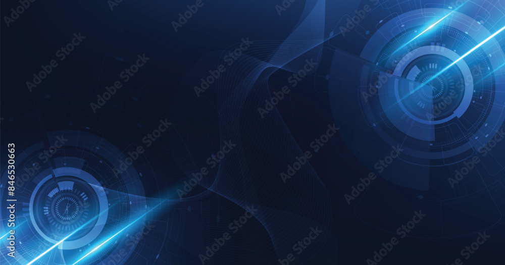 Poster Digital electric circuit circle background. Image electric circuit on dark blue background.High tech circuit board connection system concept.