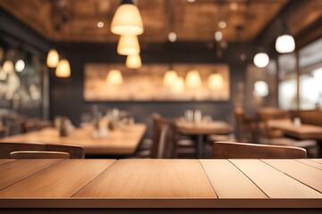 Empty Wooden table with blur background of kitchen interior. Generative ai