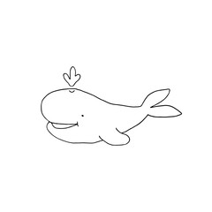 Fototapeta premium Whale. Sea animal. Mammals. Doodle. Vector illustration. Hand drawn. Outline.