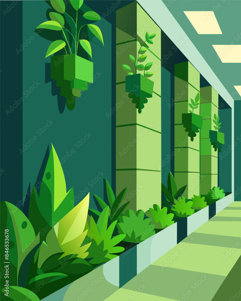 Poster the walls are adorned with living green walls adding a splash of nature to the otherwise sleek and m