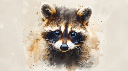 Obraz premium Soft and Curious Watercolor of a Baby Raccoon in Nature