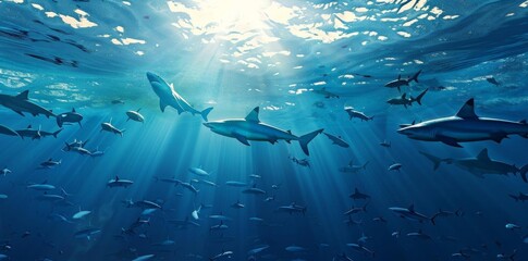 Obraz premium Underwater Azure Shark Fin Scene