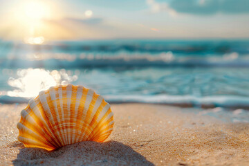 Seashore Harmony: Sea Shell with Ocean Background"