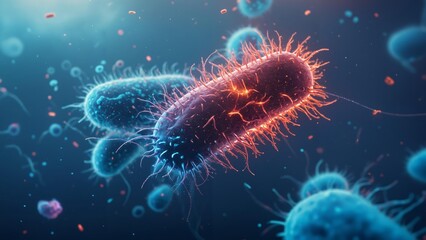 Microscopic view of bacteria illustrating infection, disease, microbiology. Medical and scientific research on cell organisms in a laboratory setting, emphasizing health, illness biological systems.