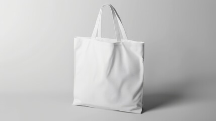 A white tote bag on a light grey 