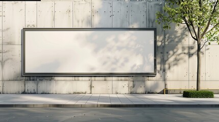 Obraz premium Outdoor blank billboard on a modern building facade. Light gray concrete background.