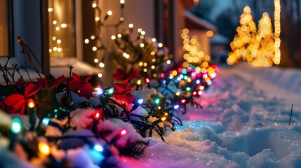 Captivating Glow of Twinkling Holiday Lights in a Winter Wonderland