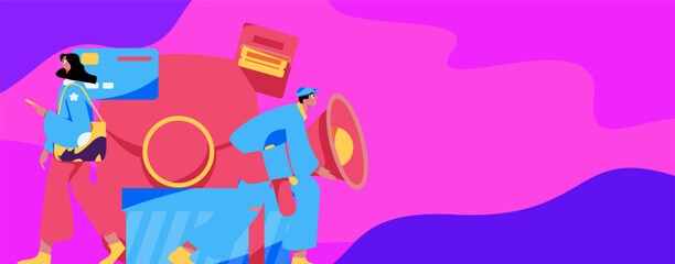 Holiday shopping people doing e-commerce online shopping flat vector concept operation hand drawn illustration
