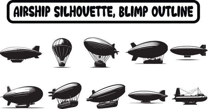Black isolated silhouette Bundle on white background. Icon of side view of airship, Airship Silhouette Design