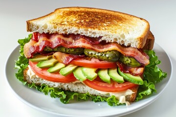 Mouthwatering BLTA Sandwich with Sliced Avocado and Creamy Mayonnaise