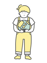 Obraz premium 地球と女性イラスト