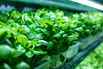 Hydroponic farming with lush greens, representing modern agricultural techniques and sustainability