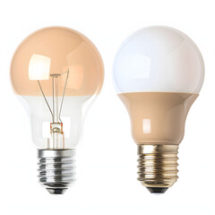 efficient light bulbs isolated on white background, professional photography, png