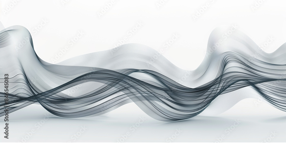 Poster Grey white abstract background with 3d abstract wave element. Digital frequency track equalizer. Lines wave abstract stripe design. Abstract wave element for design	
