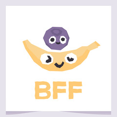 Print with cute fruits and lettering best friends forever on a white background. Vector illustration for printing. Banana and blueberry friendship.  Cute children's greeting card.