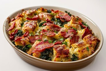 Flavorful Bacon and Kale Strata with Sundried Tomatoes and Chopped Parsley