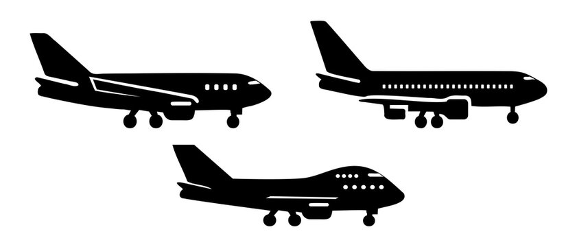 Transport vehicle plane side view silhouette black filled vector Illustration icon