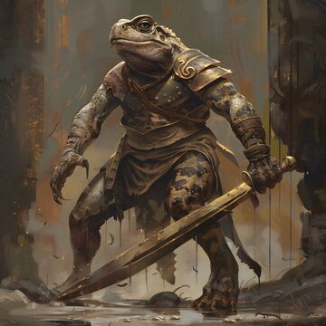 Half-frogman in warrior clothing.