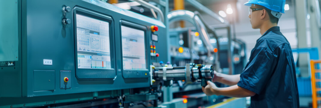 An injection molding machine churning out plastic components, with a technician monitoring the gauges and controls