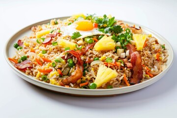 Bacon Fried Rice with Freshness of Cilantro and Aromatic Onion