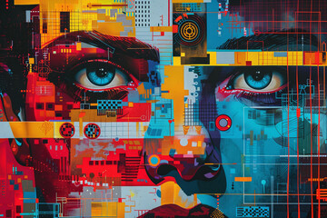Cryptographic symbols depicted in a pop art aesthetic, encrypting, amidst vibrant digital backdrops, colorful