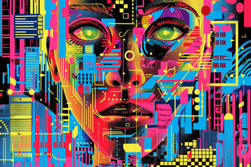 Cryptographic symbols depicted in a pop art aesthetic, encrypting, amidst vibrant digital backdrops, colorful