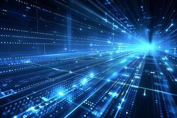 Obraz premium AI data stream with blue lines, representing advanced technology and digital innovation