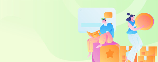 Holiday shopping people doing e-commerce online shopping flat vector concept operation hand drawn illustration
