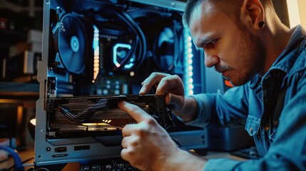 A highly skilled technician installing new RAM modules into a desktop computer for an upgrade