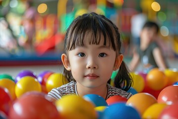 Obraz premium The little girl plays with colorful games