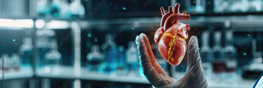 Aufkleber a close-up image of a scientists hand holding a model of a human heart in a laboratory setting