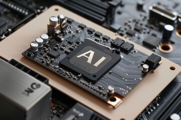 AI motherboard with glowing circuits, capturing advanced technology and digital intelligence