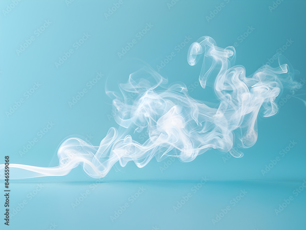 Wall mural White smoke on solid empty blue background.