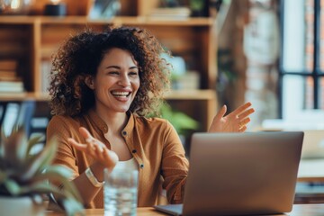 Company remodeling meeting with interior design, chatting, and woman architect. A happy, smiling female employee discussing office creative branding.