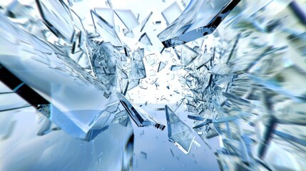 Cracked glass shards flying