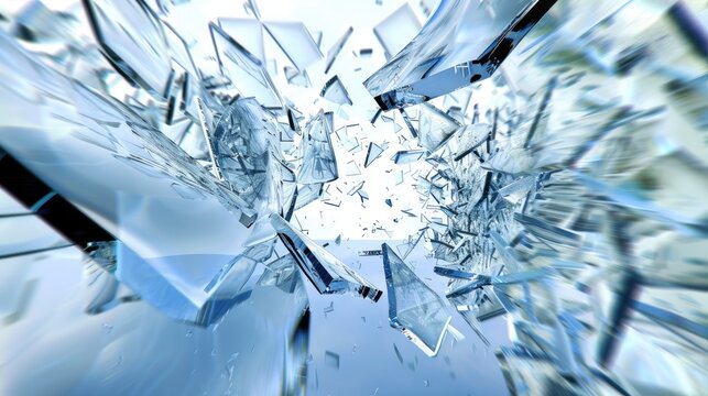 Cracked glass shards flying