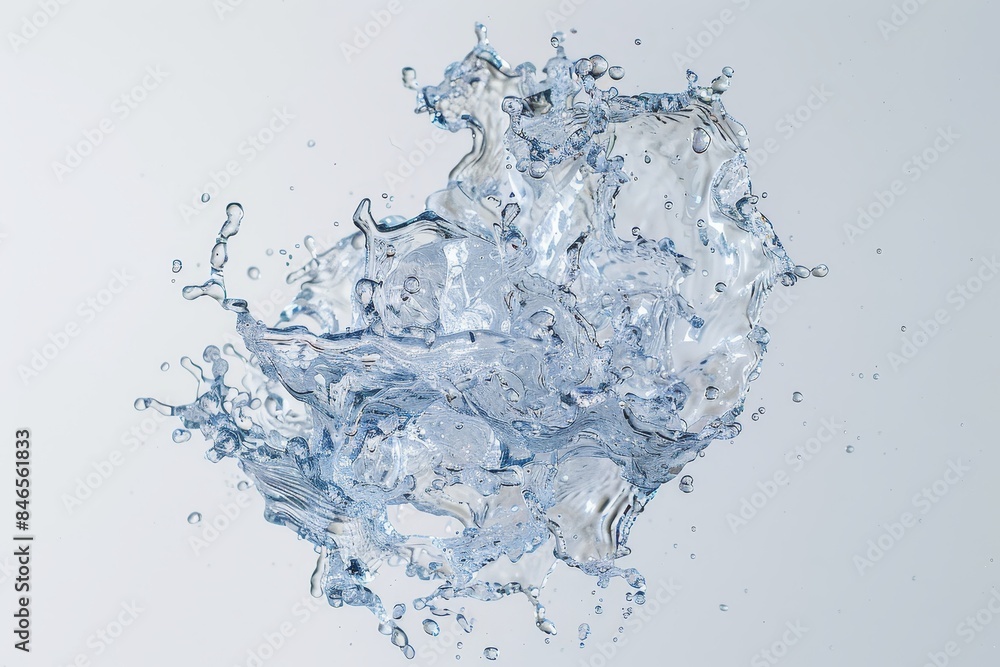 Poster dynamic water splash with clear blue liquid, capturing the essence of nature purity and refreshing e