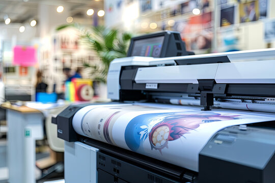 Professional large-format plotter, photocopier, or printer with color ribbons, ideal for high-quality printing services in an office or commercial setting