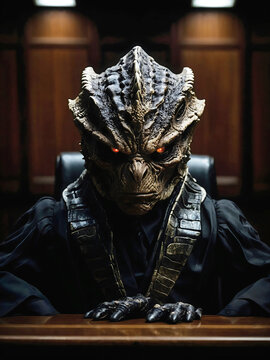 Reptilian shapeshifter Supreme court, Corrupted dishonest judge in court room, lizard people