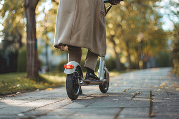 Elderly lady confidently using an electric scooter, showcasing active aging and the adoption of modern mobility solutions by older generations