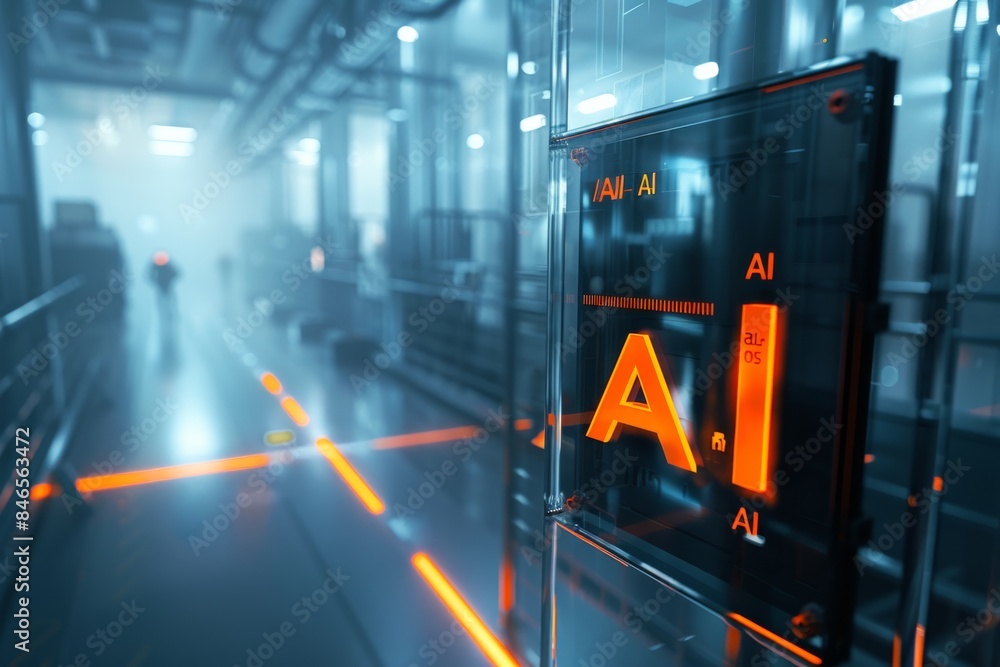 Aufkleber futuristic ai corridor with glowing elements, symbolizing the integration of advanced technology in 