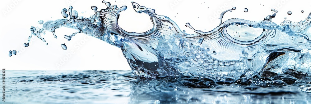Poster dynamic water splash with clear blue liquid, capturing the essence of nature purity and refreshing e
