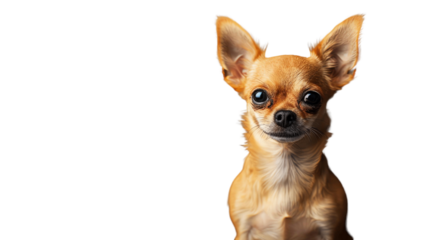 A small, brown Chihuahua dog with large ears and expressive eyes against. Perfect for pet-related content and advertisements, isolated on transparent background cutout.
