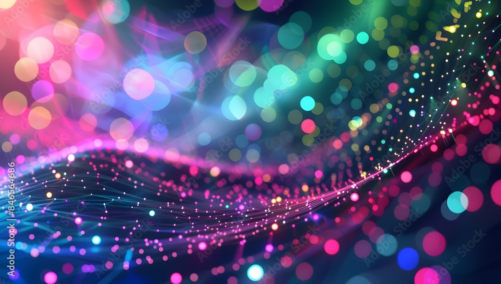 Poster abstract digital background with glowing lines and dots forming an intricate network, symbolizing te