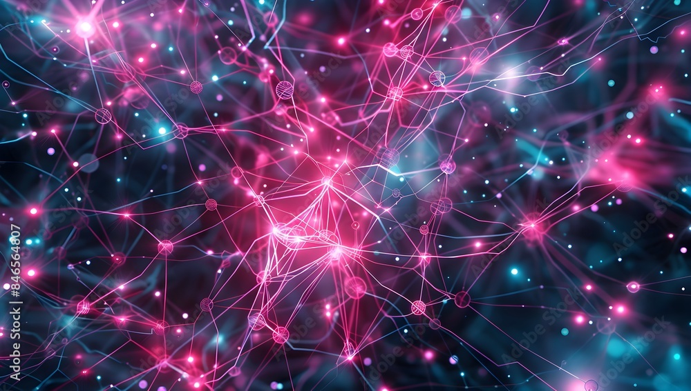 Poster abstract digital background with glowing lines and dots forming an intricate network, symbolizing te