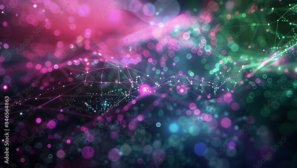 Poster abstract digital background with glowing lines and dots forming an intricate network, symbolizing te